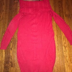Red off the shoulder sweater dress